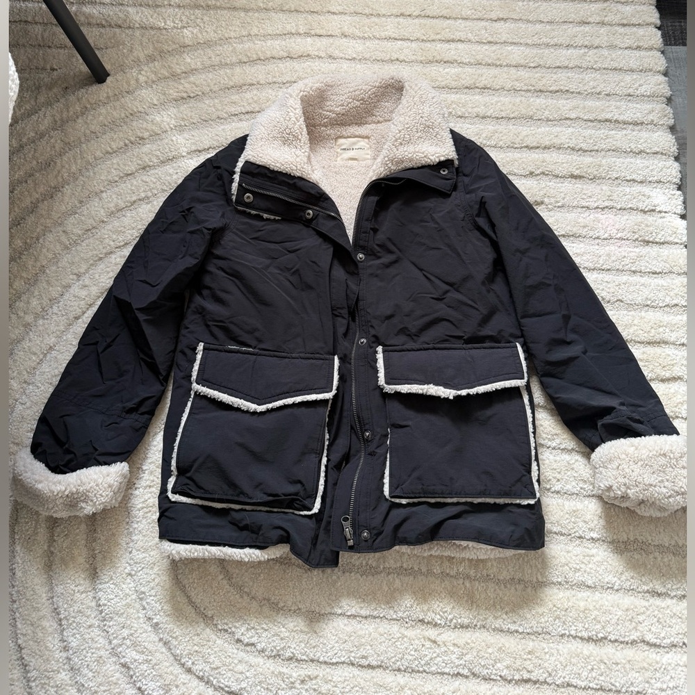 Thread and Supply Black Jacket with Cream Sherpa Lining